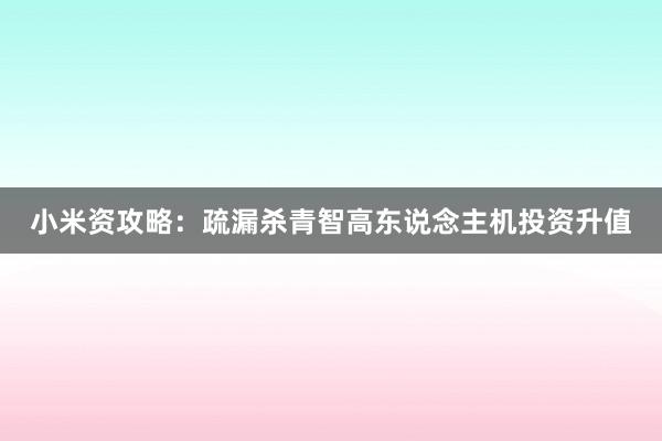 小米资攻略：疏漏杀青智高东说念主机投资升值