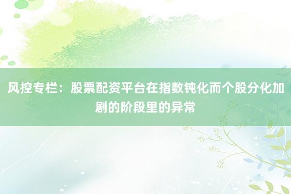 风控专栏：股票配资平台在指数钝化而个股分化加剧的阶段里的异常