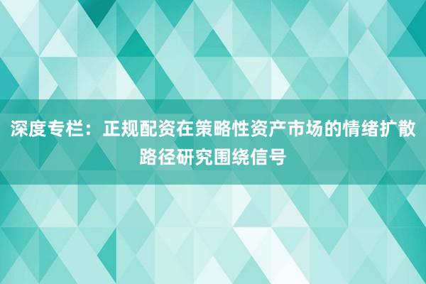 深度专栏：正规配资在策略性资产市场的情绪扩散路径研究围绕信号
