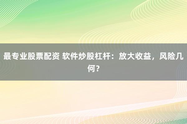 最专业股票配资 软件炒股杠杆：放大收益，风险几何？