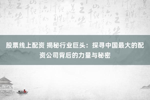 股票线上配资 揭秘行业巨头：探寻中国最大的配资公司背后的力量与秘密