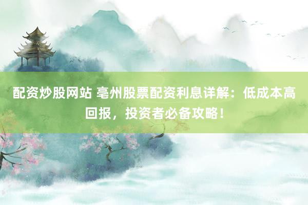 配资炒股网站 亳州股票配资利息详解：低成本高回报，投资者必备攻略！